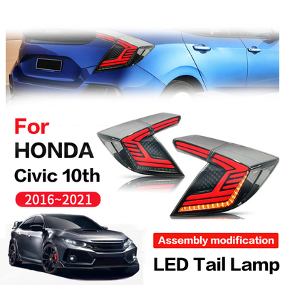 कार टेल लाइट2016-2021 Honda 10 जनरेशन सिविक 2 कम्पार्टमेंट एलईडी टेल लैंप असेंबली रोटरी स्ट्रीमिंग स्टीयरिंग के लिए